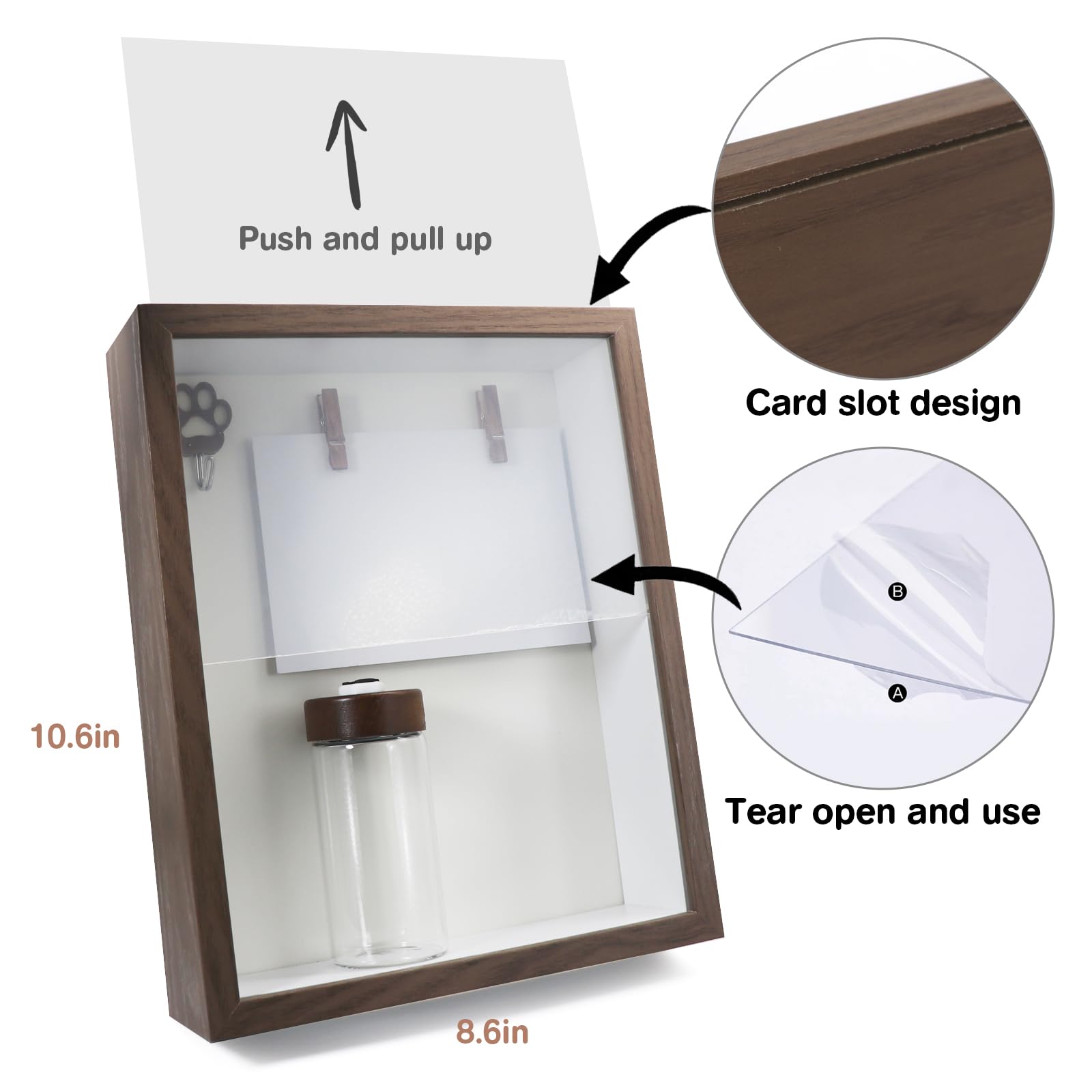Pet Memorial Shadow Box Photo Frame - 4×6 Photo Display with Glass Jar for Fur and Teeth Storage, Ink Paw Print Kit, Personalized Pet Loss Gift, Storage for Collars, Tags and Accessories (brown1)