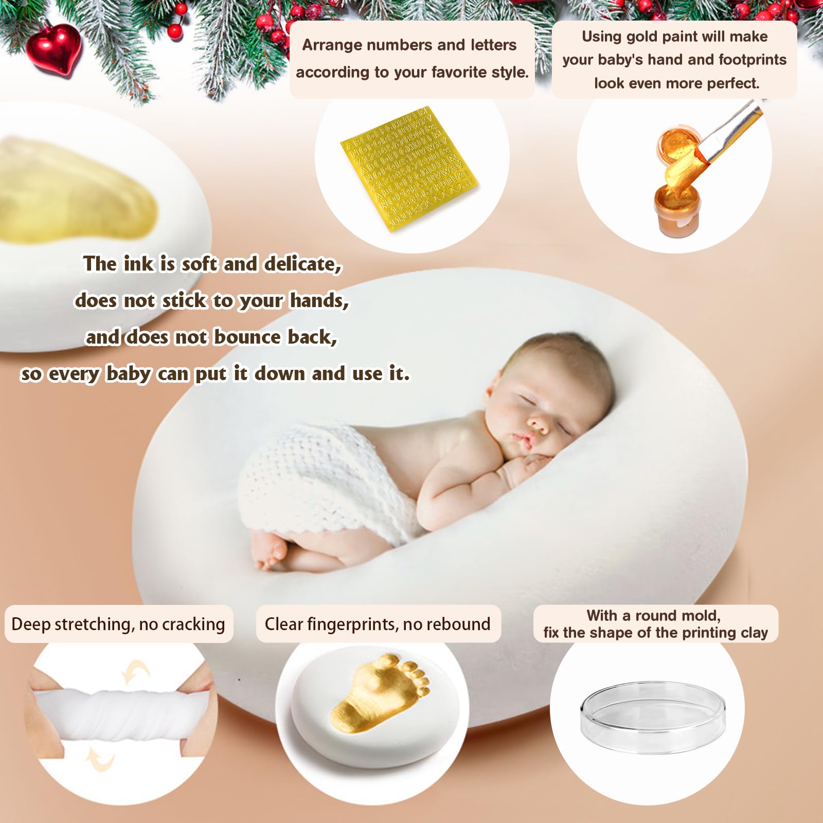 Baby Handprint and Footprint Keepsake Ornaments Kit | My First Christmas Ornaments | First for Newborn, Infant, Toddler, Boy & Girl (White)