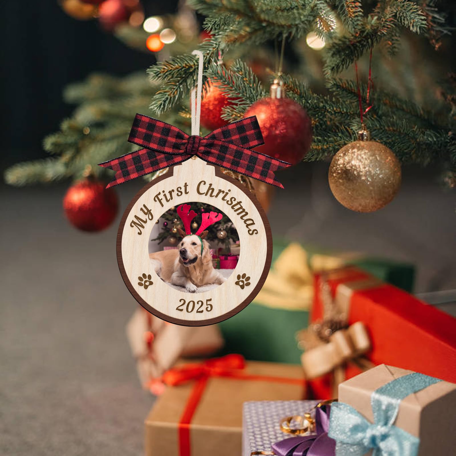 Pet Memorial Photo Frame Christmas Ornament,Forever in Our Hearts Picture Frame,Custom Pet Memorial Photo Ornament,Sympathy Memorial Gifts for Loss of Pet Dog & Cat (Brown)