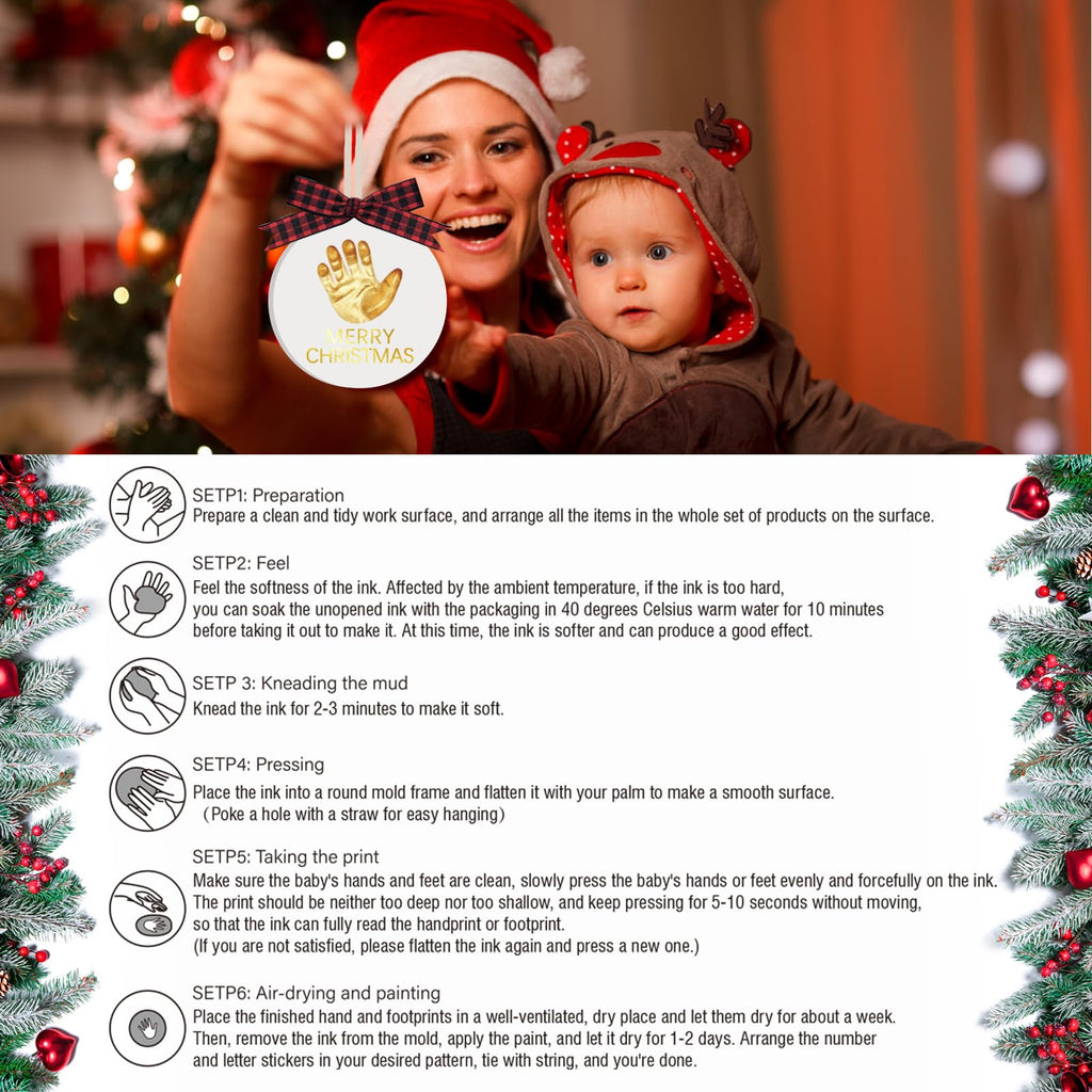 Baby Handprint and Footprint Keepsake Ornaments Kit | My First Christmas Ornaments | First for Newborn, Infant, Toddler, Boy & Girl (White)